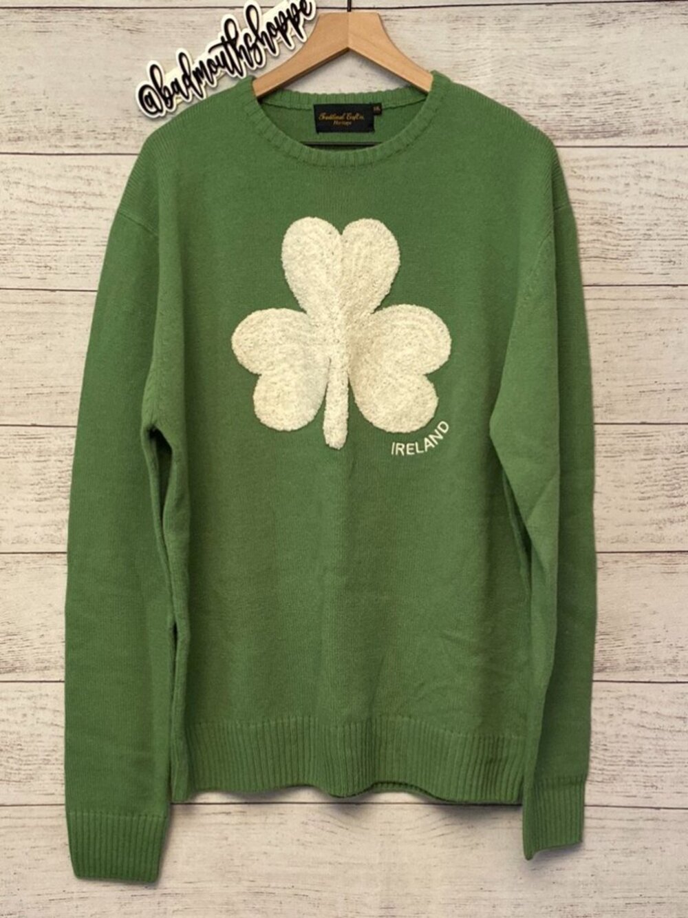 Shamrock Clover Souvenir Ireland Irish Knit Weave Green White Sweater XXL